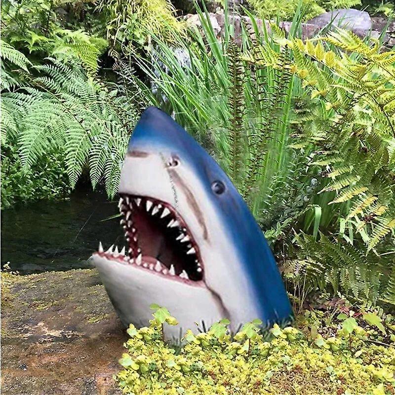 Great White Shark Statue Outdoor Garden 3D Crocodile Jaws Head Sculpture Art Resin Decor