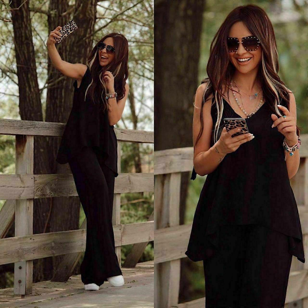 Asymmetric Womens Loose 2 Pc Set With Top And Elasticated Pants