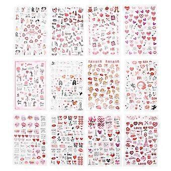 Ulike mønstre Nail Art Decal, Love Heart Lips For Women's Valentine's Day Nail Decor, 3D Nail Love selvklebende klistremerker, enkle å påføre på