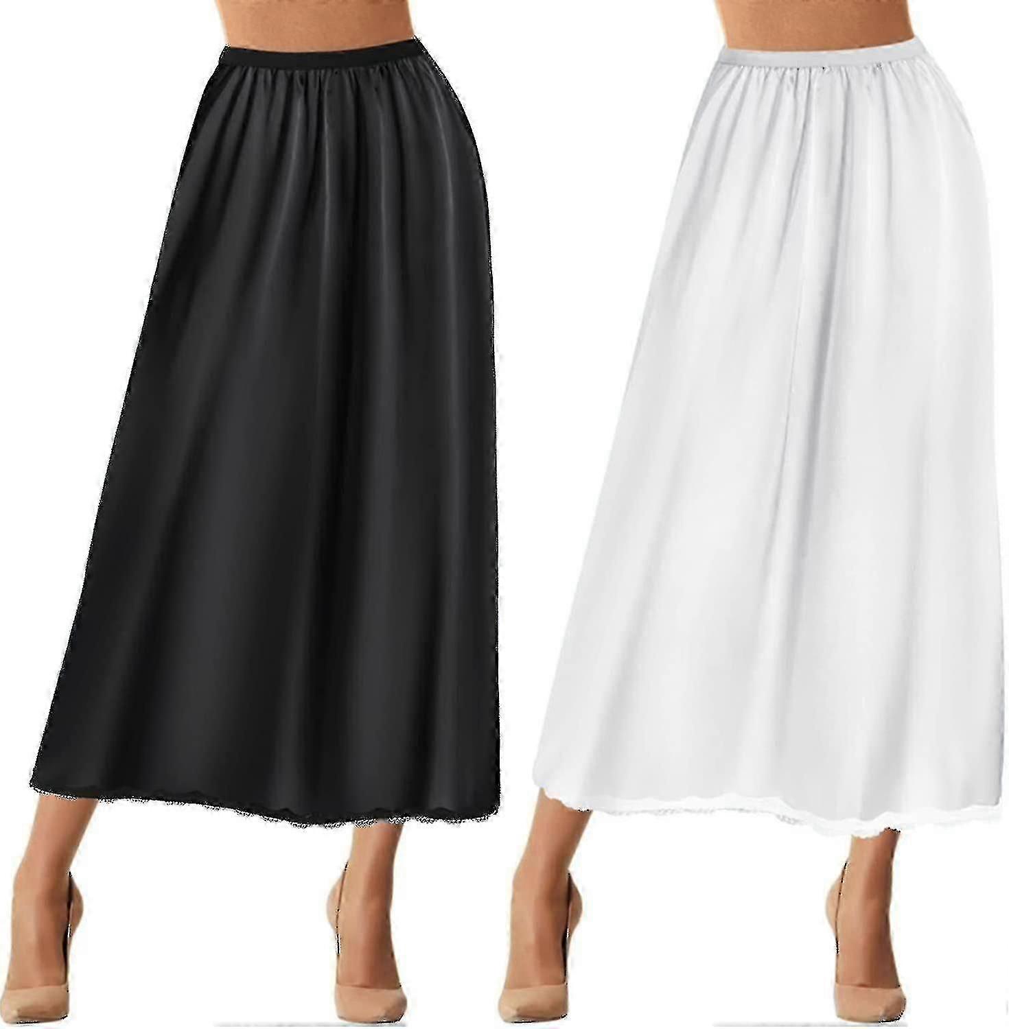 2 件半滑蕾丝长裙下裙女缎半滑半衬裙为下连衣裙衬裙