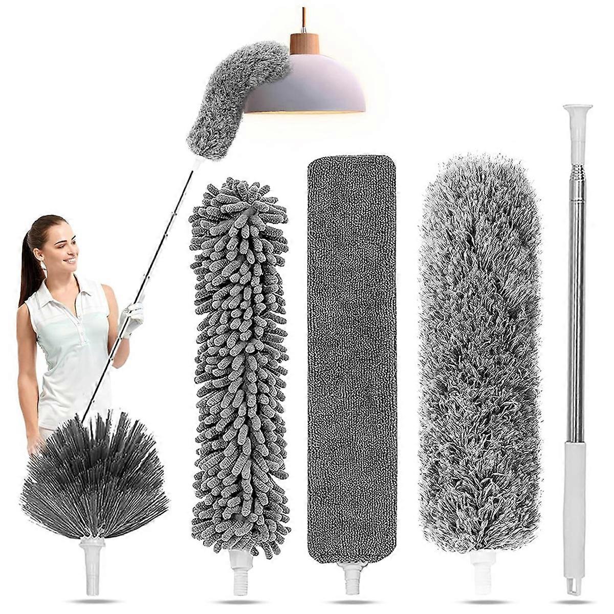 5-in-1 Kit Dusters for Cleaning,Duster with Extension Pole,Extendable Duster with 100 Inches,for Cleaning Ceiling Fans B