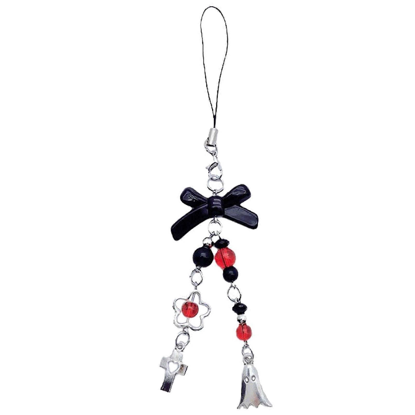 Gothic Strawberry Cross Pendant Keychain Unique Black Bowknot Keyring for Backpack Pendant Keychain Keyholder Keyholder