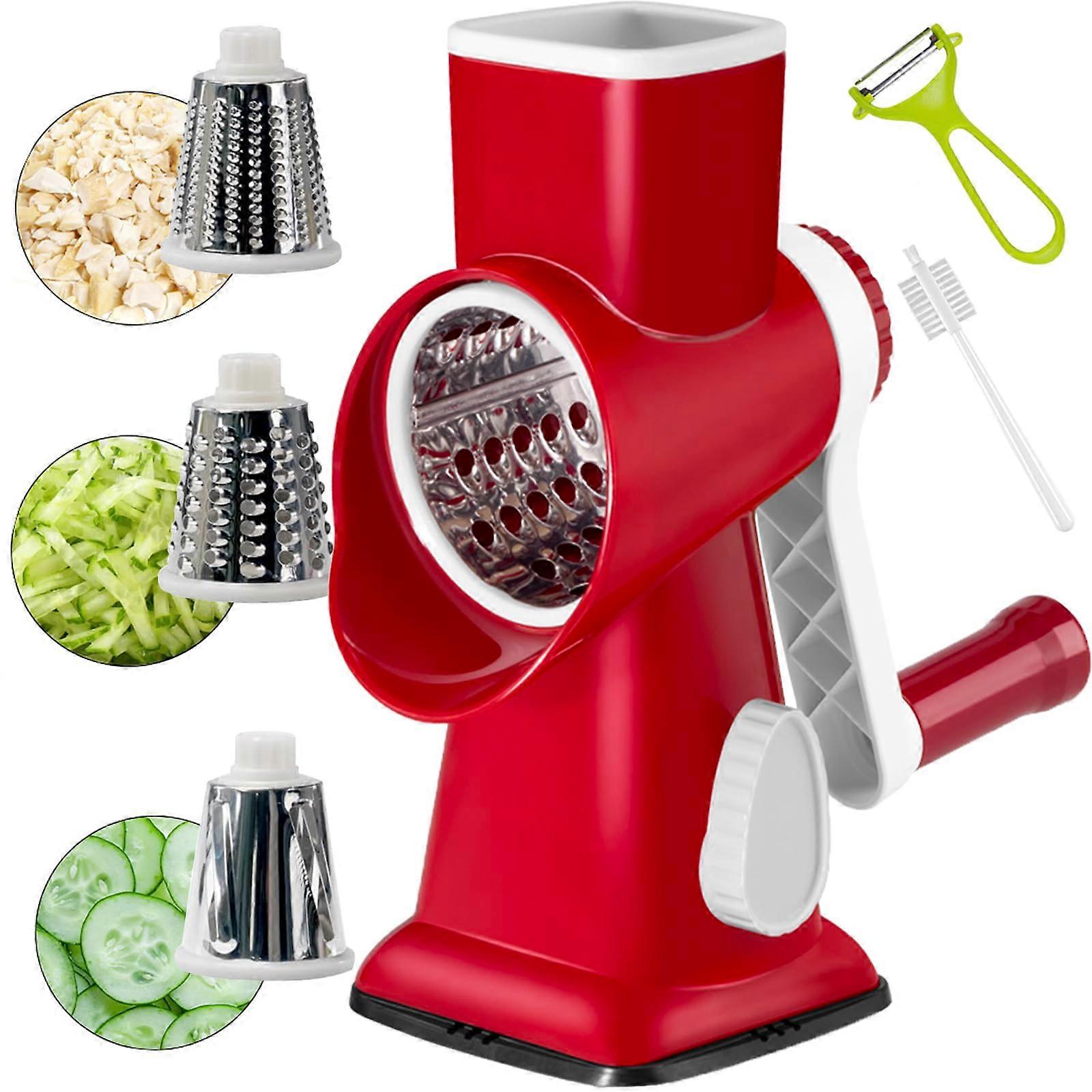 Cheese grated, rotating cheese grated multi -purpose stainless steel cheese shredder - grated effortlessly (red)