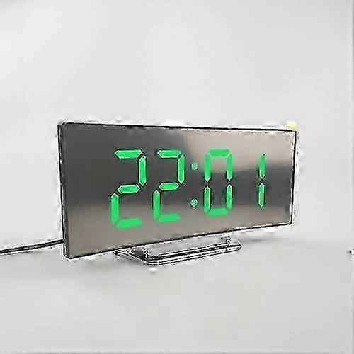6507 Curved Large Screen Electronic Clock LED Mirror Silent Alarm Clock (Green)