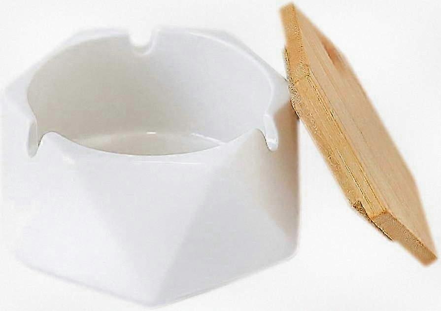 Minimalist Geometric Ceramic Ash Tray with Wooden Cover