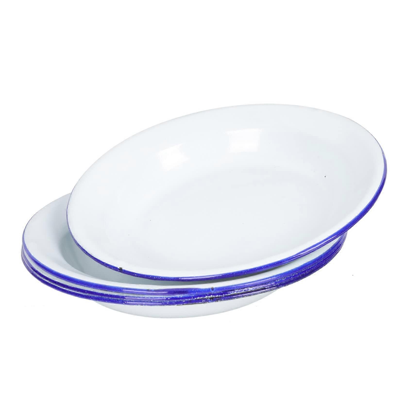 Japanese Snacks Enamel Plates Set of 4, White Veggie Platter and Nut Serving Tray with Flat Edges, Household Decorative Noodle Tray