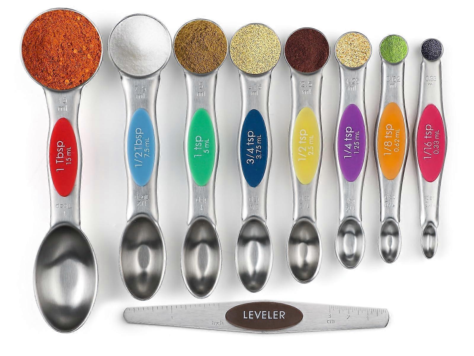 Magnetic Measuring Spoons Set of 9 Stainless Steel Dual-Sided Nesting Spoons for Dry and Liquid Ingredients