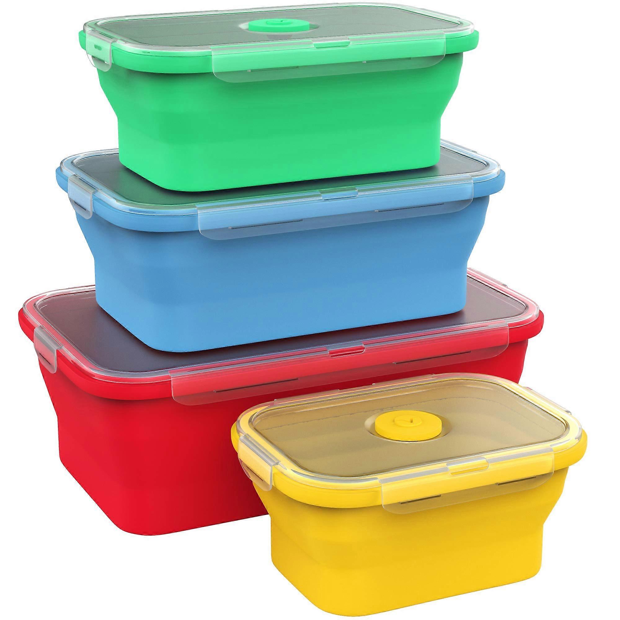 Silicone Food Storage Containers Set of 4 - BPA Free Airtight Plastic Lids, Collapsible Meal Prep, Small and Large Sizes