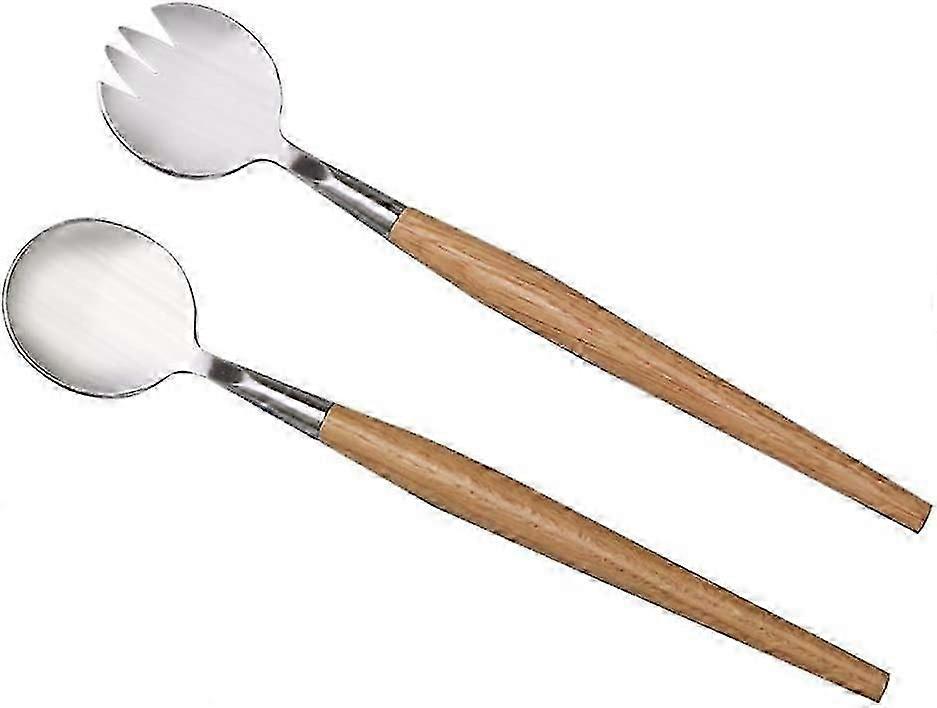 Wuzhou Salad Fork And Spoon, Salad Servers Set Salad Spoon With Wood Handle Wooden Handle Fork For Home Kitchen (1set (2pcs))