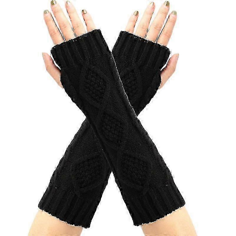 Knitted Fingerless Mittens Solid Color Gloves With Thumb Hole Crochet Mittens