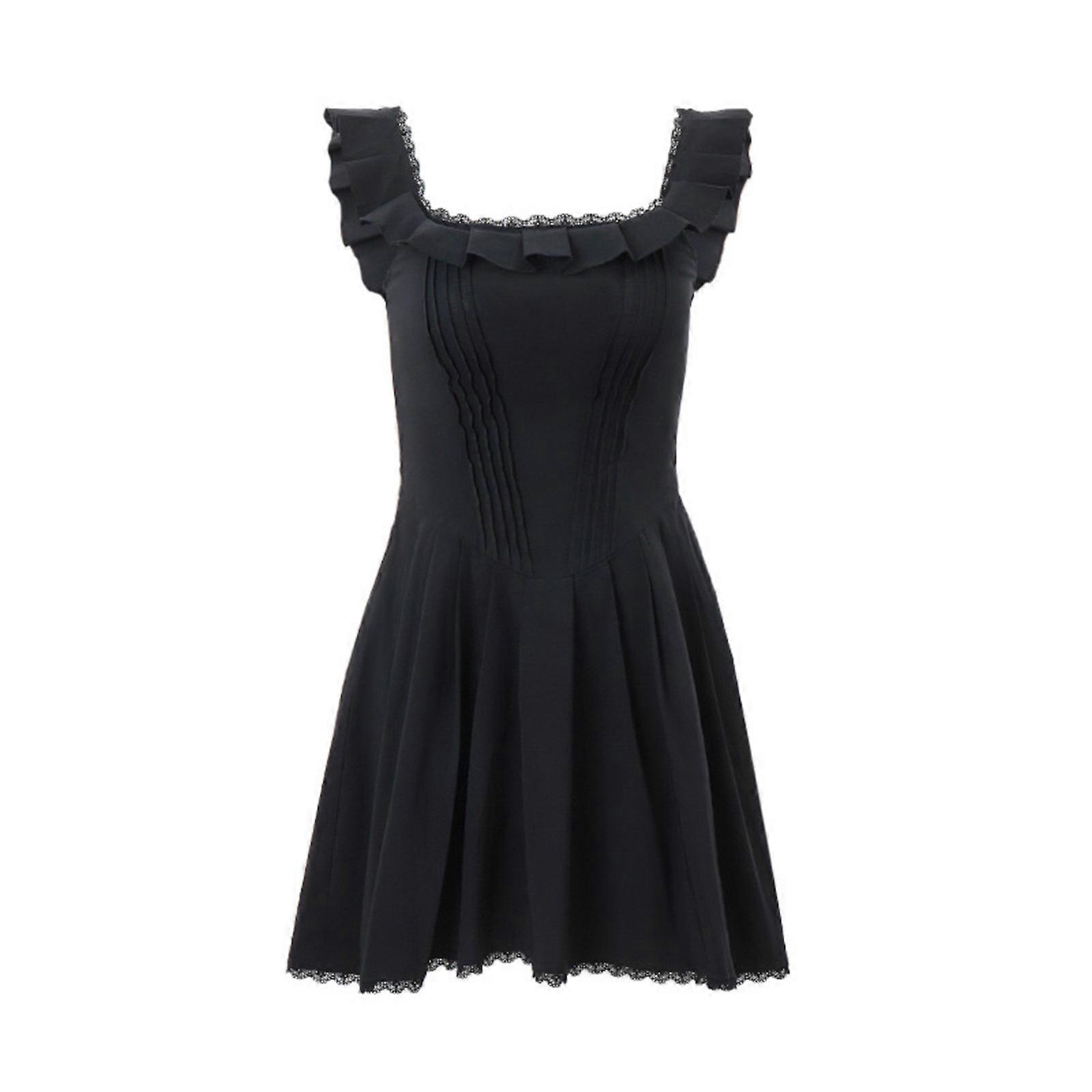 Elegant French Style Summer Dress with Ruffle Trim Square Neck Slimming  Waist Short Dress for Women Girls L | Fruugo TR