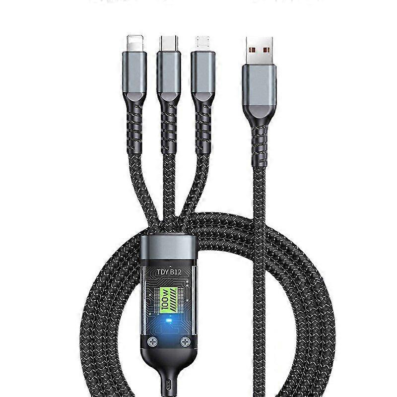 3 in 1 100W Transparent Type C USB Micro Fast Charging Cable for Huawei OPPO Vivo Samsung Xiaomi Charger with USB C 6A Indicator Light