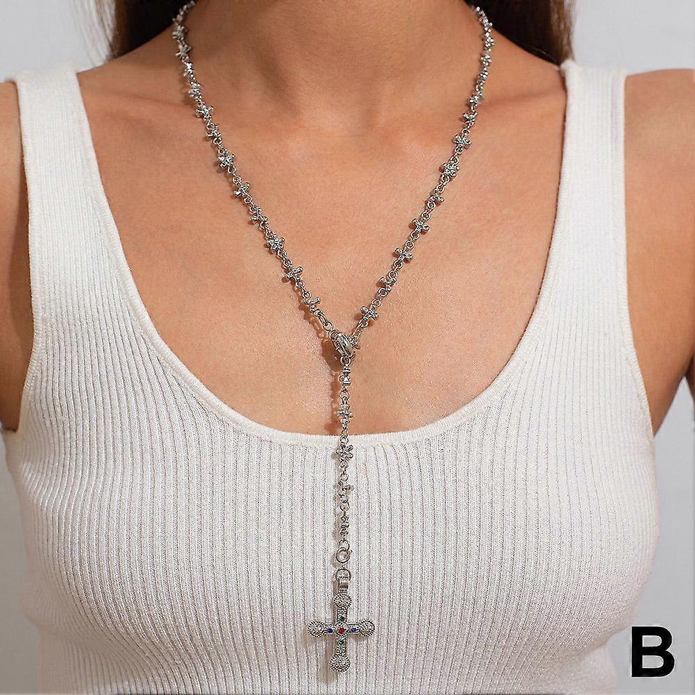 &Pearl Cross Yshaped Chain Necklace Long Versatile Tassel Sweater Chain