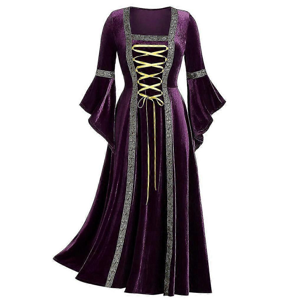 Femmes Vintage Médiévale Renaissance Gothique Sorcière Cosplay Party Fancy Dress Costume Maxi Robes-e
