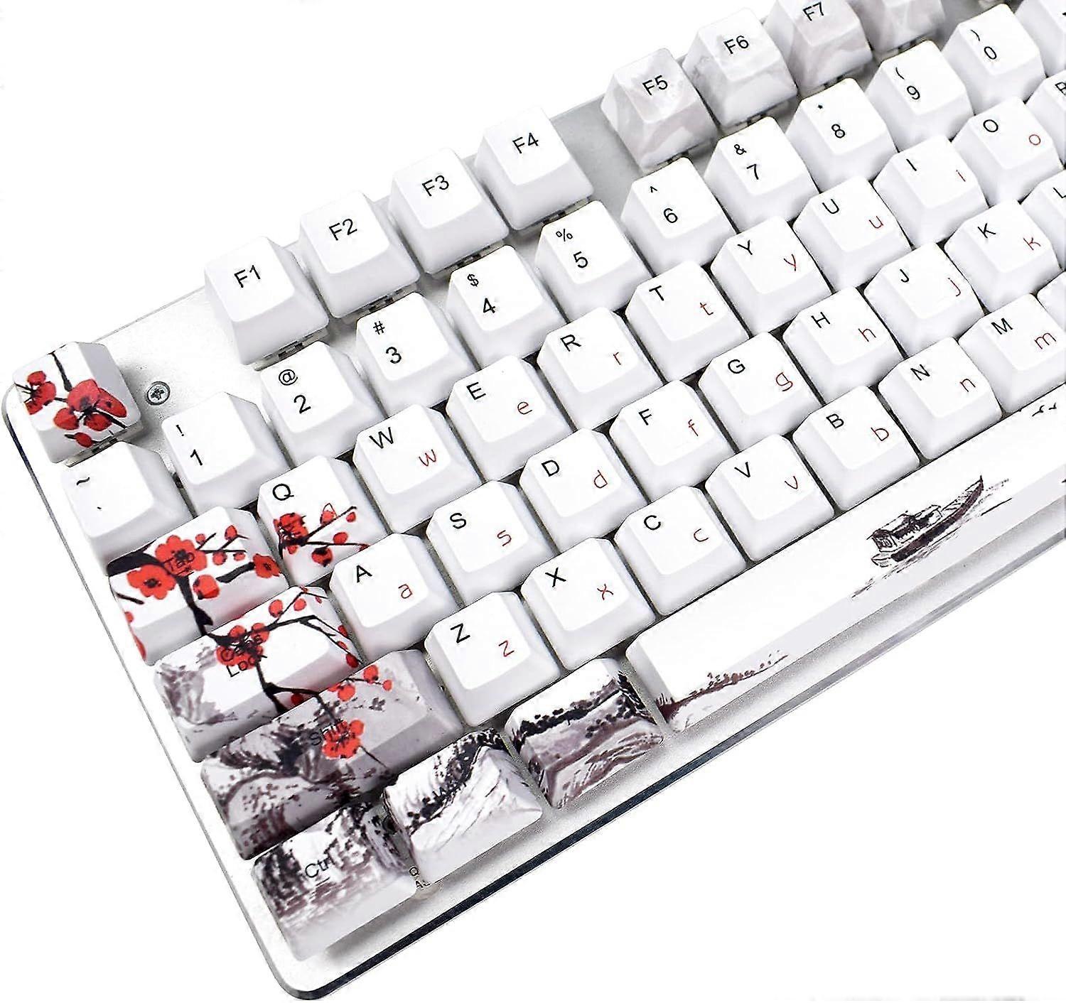 (Plum Blossom) 110 Keys Full Size Mechanical Keyboard Set, Custom OEM PBT Profile, Japanese Style with Keycap Puller for Cherry MX 104/87/71/61 60% Ke