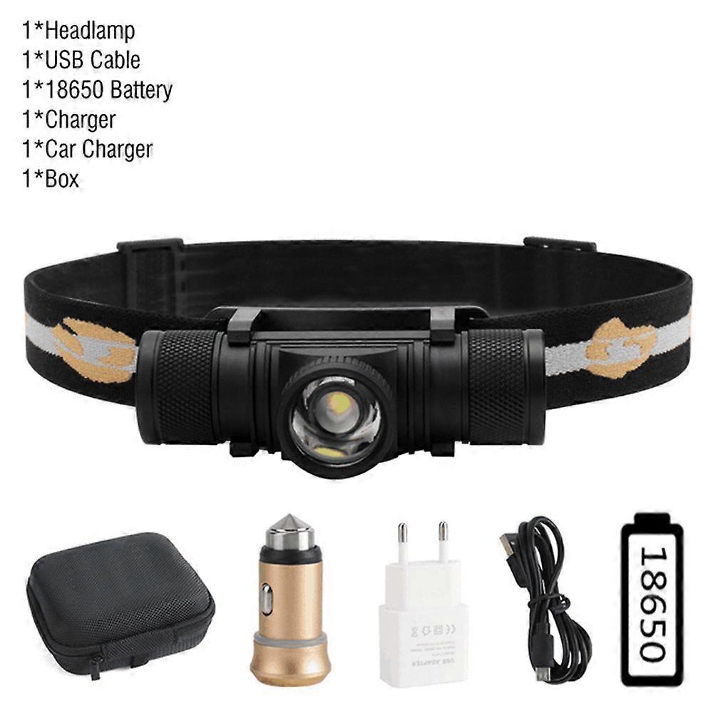 D20 waterproof LED headlamp, Zoom function, powerful, USB rechargeable, ideal for fishing or Camping, 18650