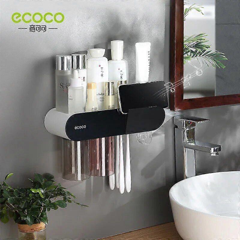ECOCO-Magnetic Adsorption Inverted Toothbrush Holder Automatic Toothpaste Squeezer, Dispenser, Storage Rack Bathroom Accessories