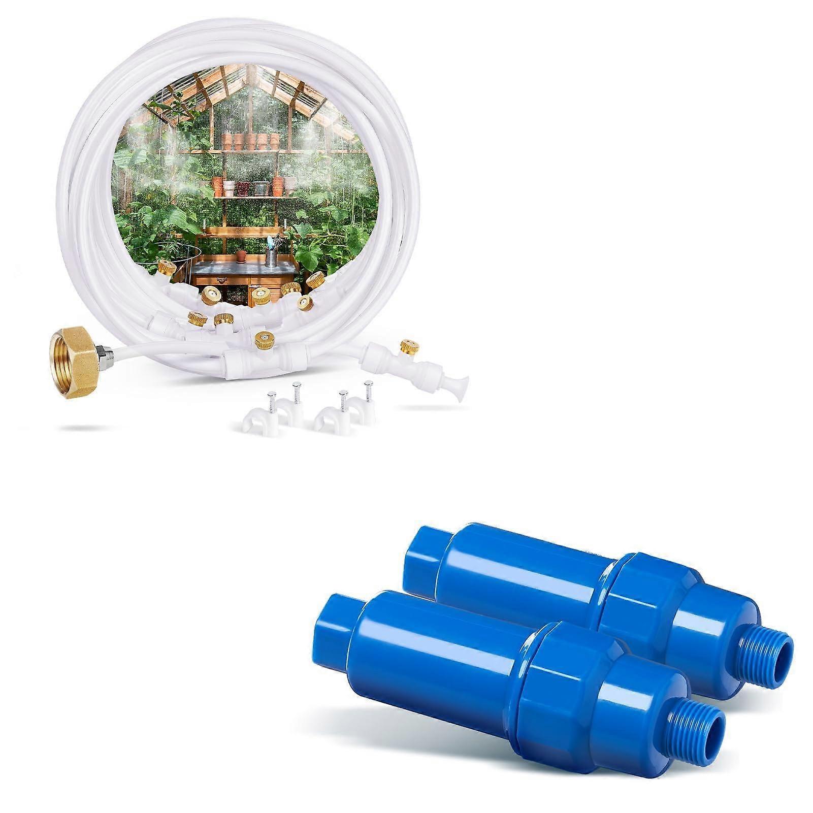 Misting System 59FT+2 Filters Patio Outdoor Misting Line Kit With 2 Filters Included For Deck Greenhouse