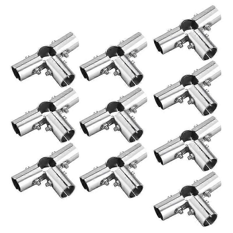 10Pcs Stainless Steel Tube Connector 25mm Diameter for Round Pipe Connection Two Connector-Five Connector-silver