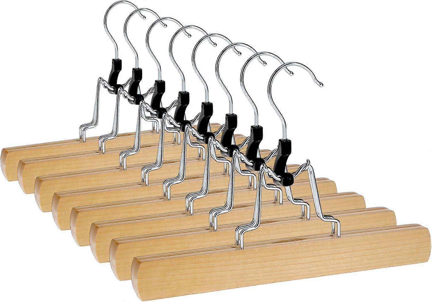 Set of 8 Wooden Trouser Clip Hangers | Non-slip Hanger with Swivel Hook