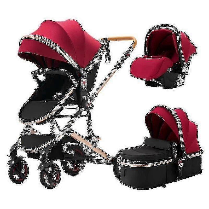 Luxurious Baby Stroller 3 In 1 Portable Travel Baby Carriage Fold Pram High Landscape Aluminum Frame