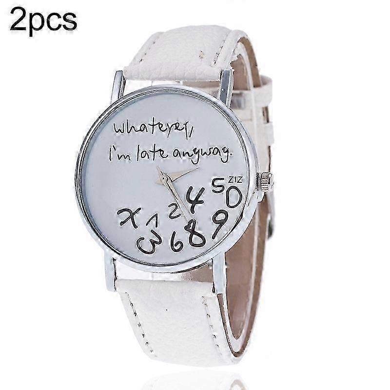 2 PCS Alphabet Number Pattern Leather Strap Watch