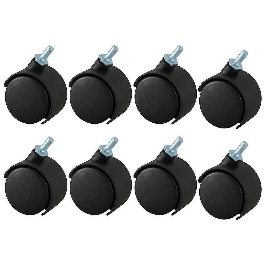 8pcs 6mm Threaded Stem 40mm Dual Wheel Rotatable Caster Black