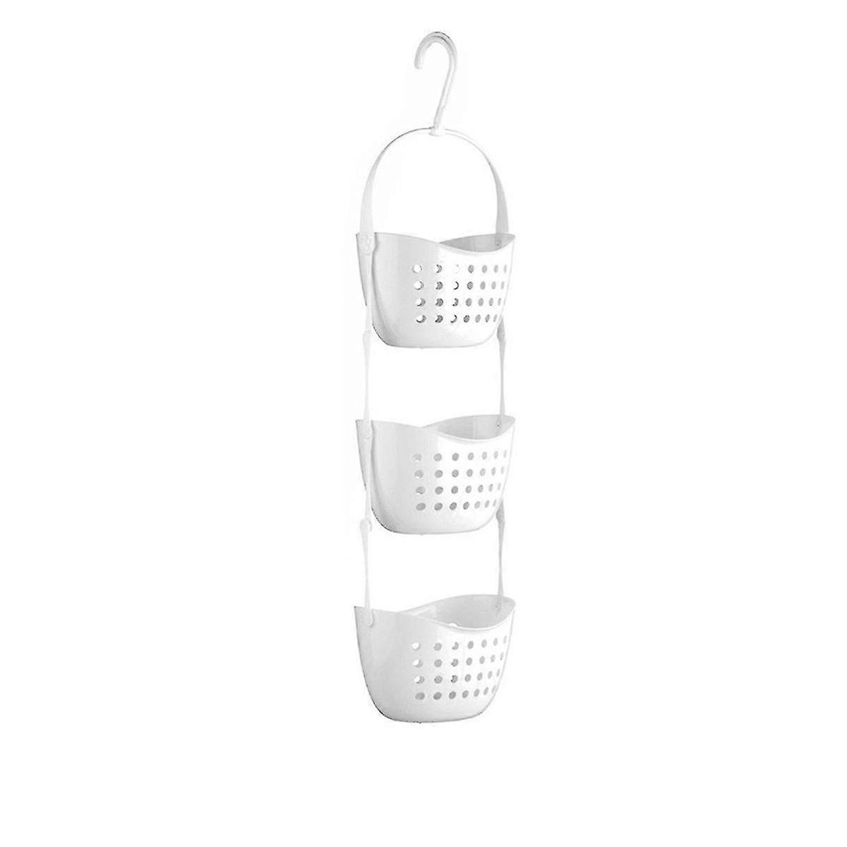 3-Tier Plastic Hanging Basket for Bathroom & Kitchen Organizer - White