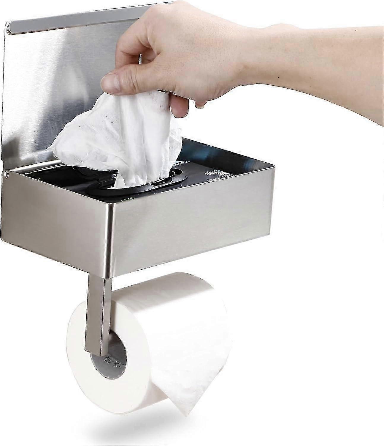 棚付きトイレットペーパーホルダー、水に流せるワイプと収納用のディスペンサー、あらゆるバスルームと互換性があり、アイテムを乾いた状態に保ちます