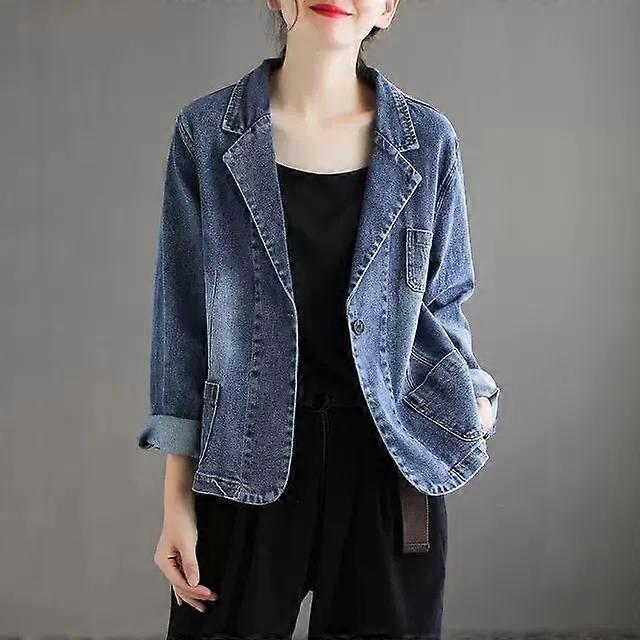 Women's Spring and Autumn Denim Jacket Solid Color Long-sleeved Pocket Jacket