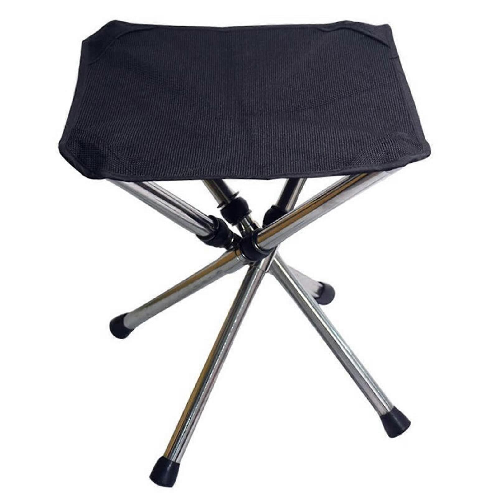 Camping Skammel, Rustfrit Stål Foldesofa, Udendørs,, Teleskopskammel (Sort L)