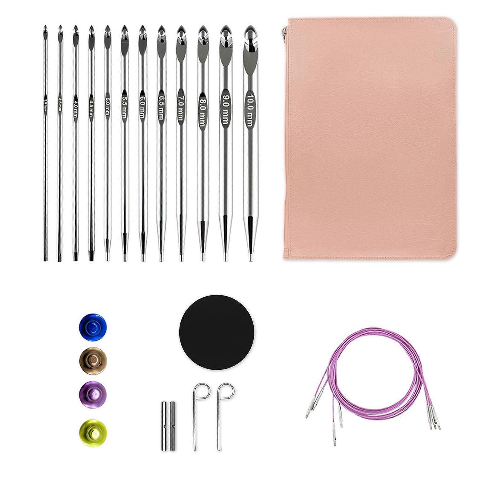 Afghan Tunisian Crochet Hook with Storage Bag Interchangeable Crochet Hook Set 3-10.0mm Carpet Crochet Hook Set Multicolor