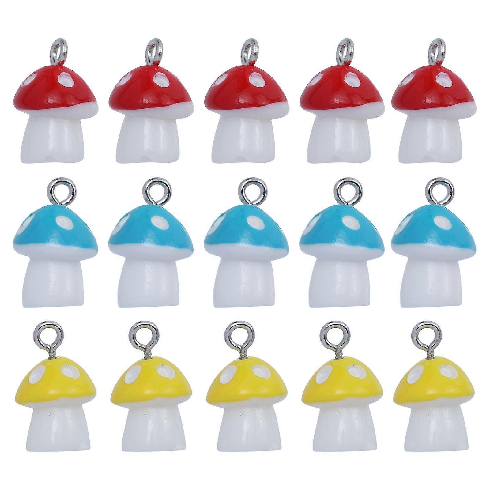 Mushroom Pendant for Jewelry Making Assorted Color Plastic Resin Perfect for DIY Crafts 15pcs