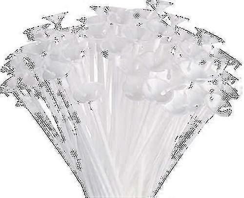 バルーンスティック 100本 プラスチック製 厚手 丈夫 乳白色 スティックホルダー カップ付き パーティー装飾用