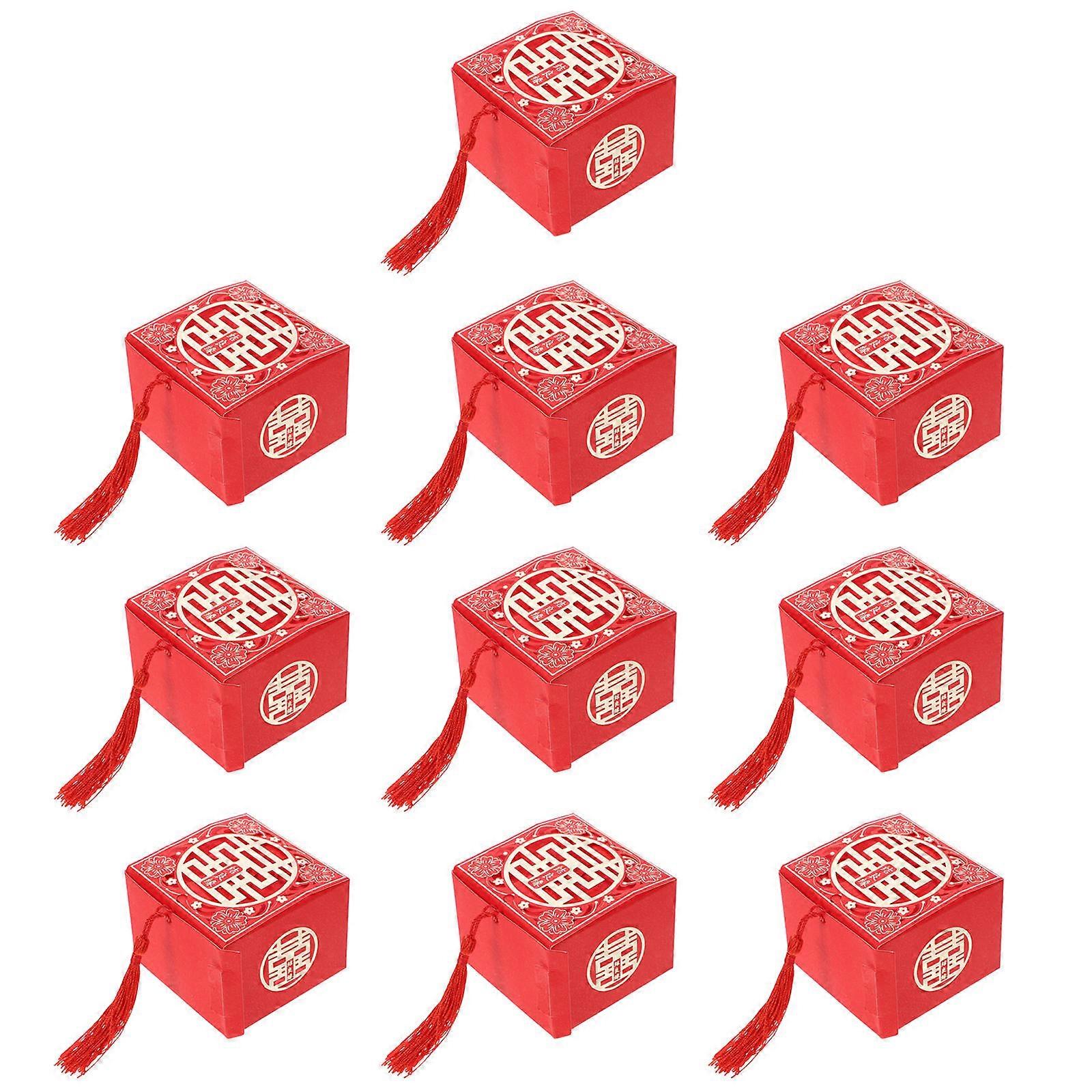 Chinese Style Candy Box Paper Material Wedding Party Favors 7.5X7.5X5.5CM 10Pcs
