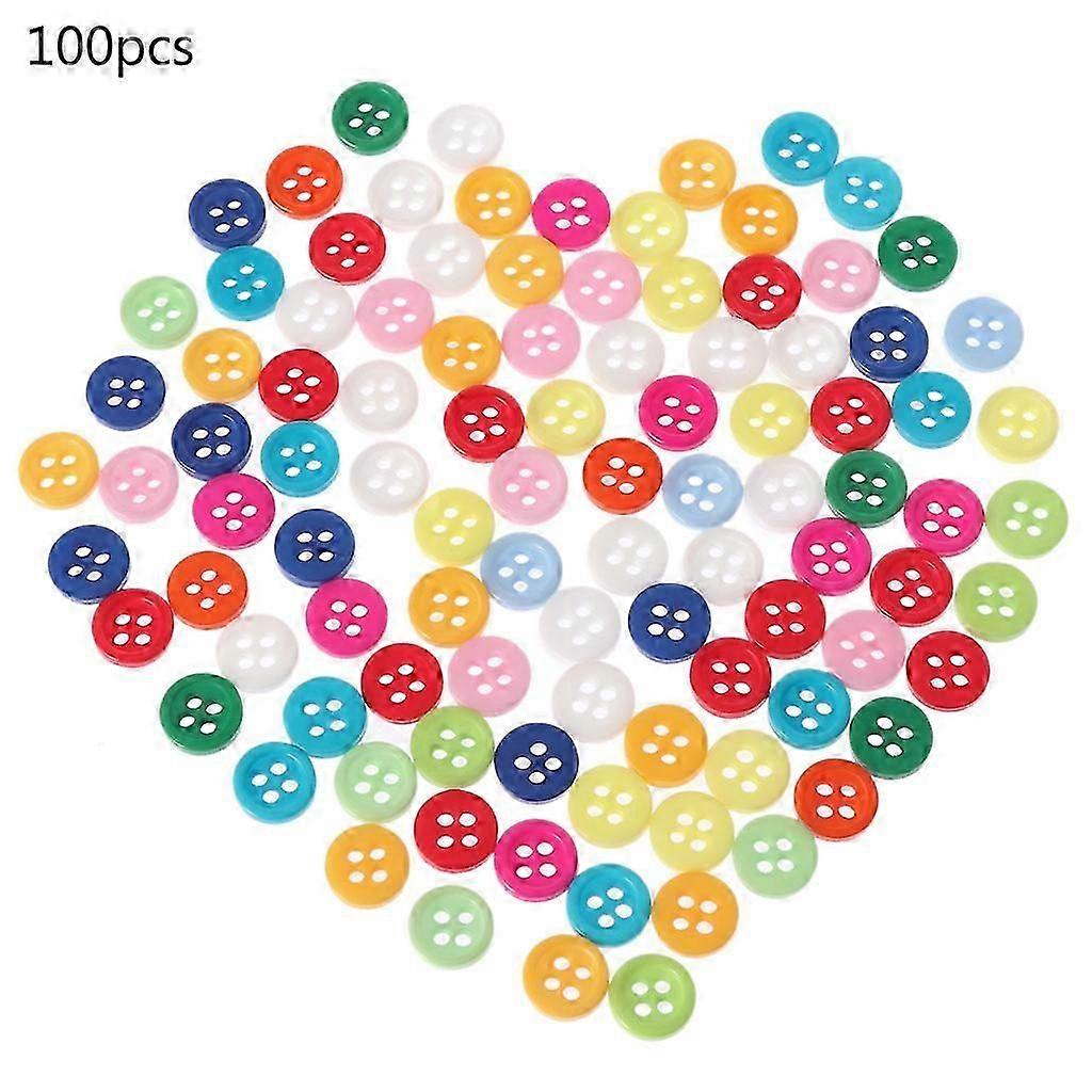 100Pcs 4 Holes Mixed Color Round Resin Buttons Fit For Sewing And Scrapbook 9mm