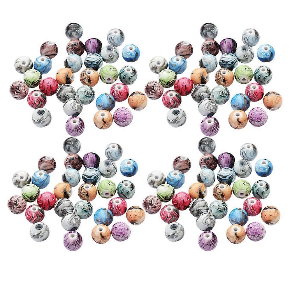 100個のインクペインティングラウンドレジンビーズ混合カラールーズスペーサービーズDIYジュエリー作り、クラフトプロジェクト、クリエイティブアクセサリー用
