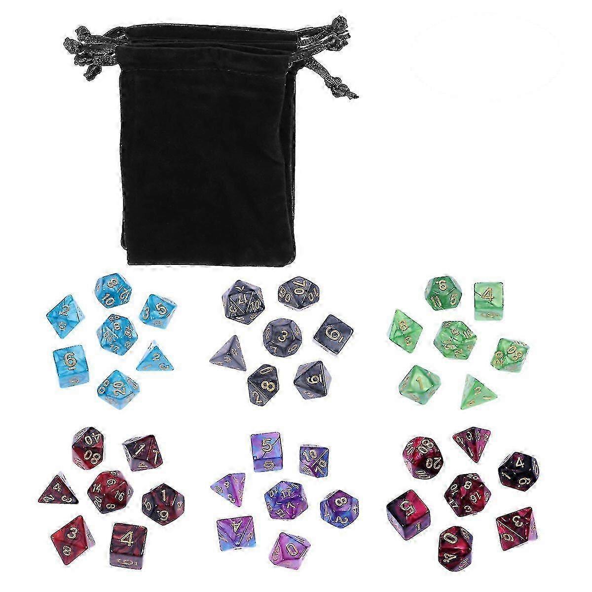 42 Pieces Double-Color Polyhedral Dice Acrylic Number Game Set with 6 Black Storage Pouches for Tabletop Games