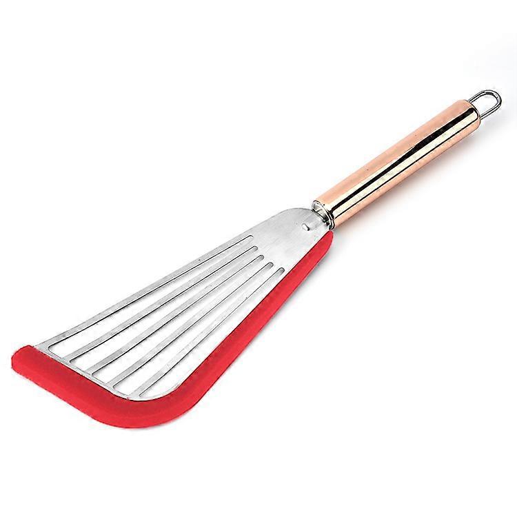 1pc Ultra Flexible Stainless Steel Spatula with Silicone Top, Soft Edge Turner Slotted Spatula Gold Handle (Red)