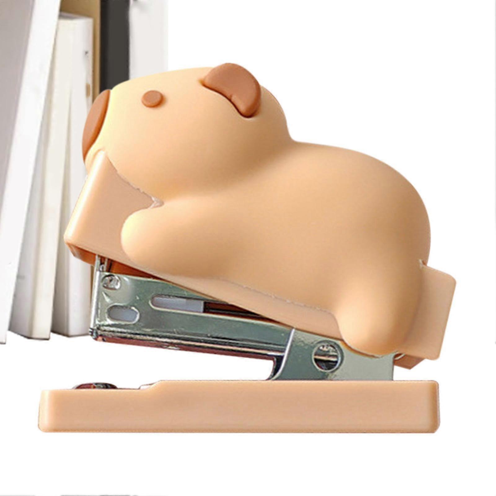 Desktop Heftgerät Capybara | Kompakter, Leichter Hefter für Büro und Schule | Süßes Design mit Heftklammer, Rutschfester Griff
