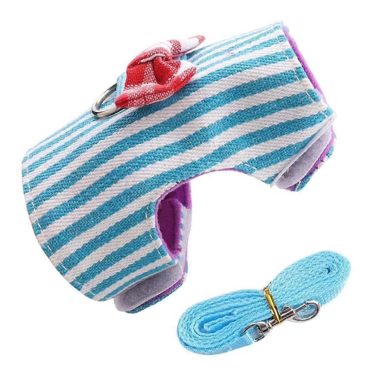 Rabbit Harness And Leash Set For Small Pets - Blue Striped 34x19 Cm, Comfortable Daily Use