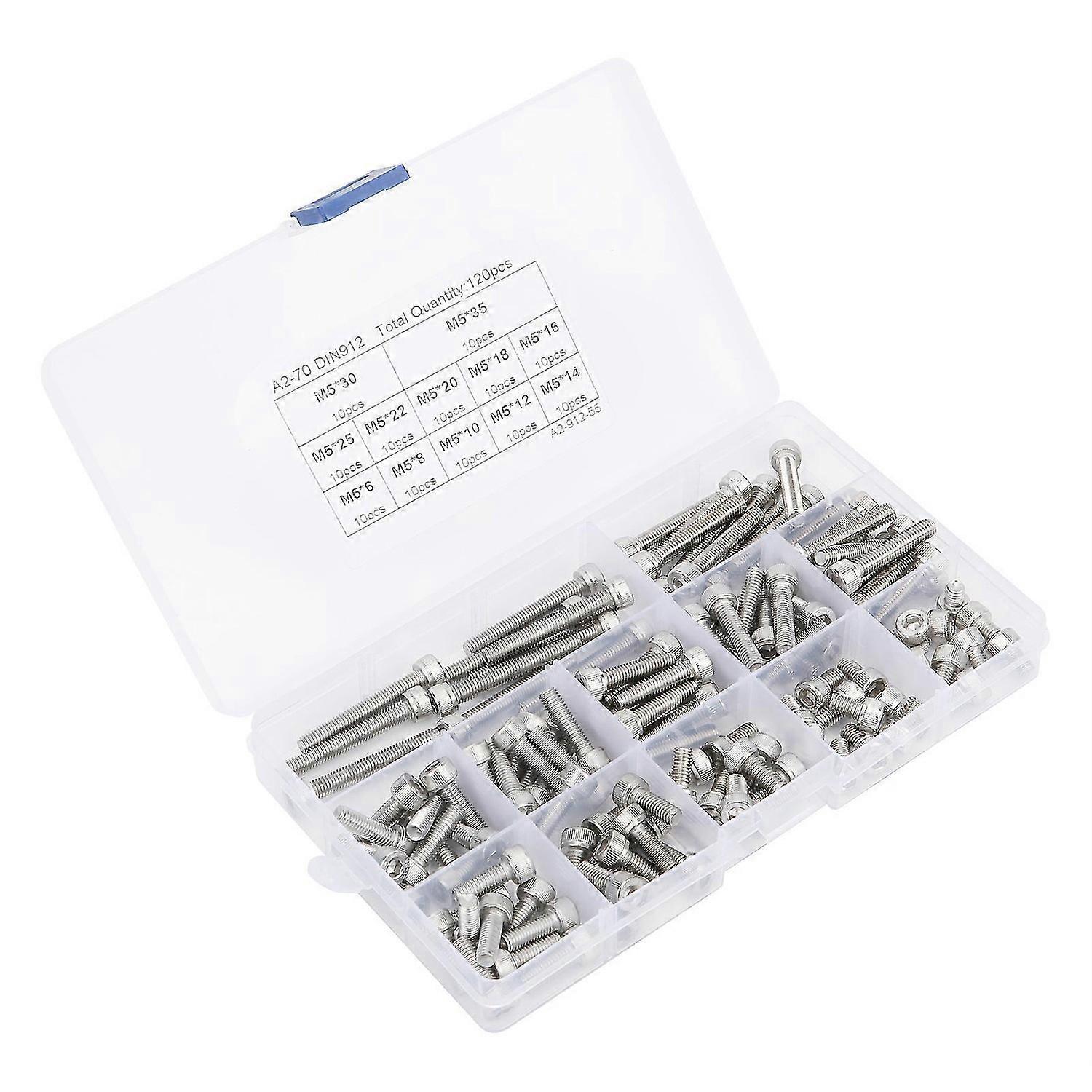 Hex Socket Screw Cap 304 Stainless Steel MultiLength Combination Set Nail Assortment Kit(120pcs(M5) )