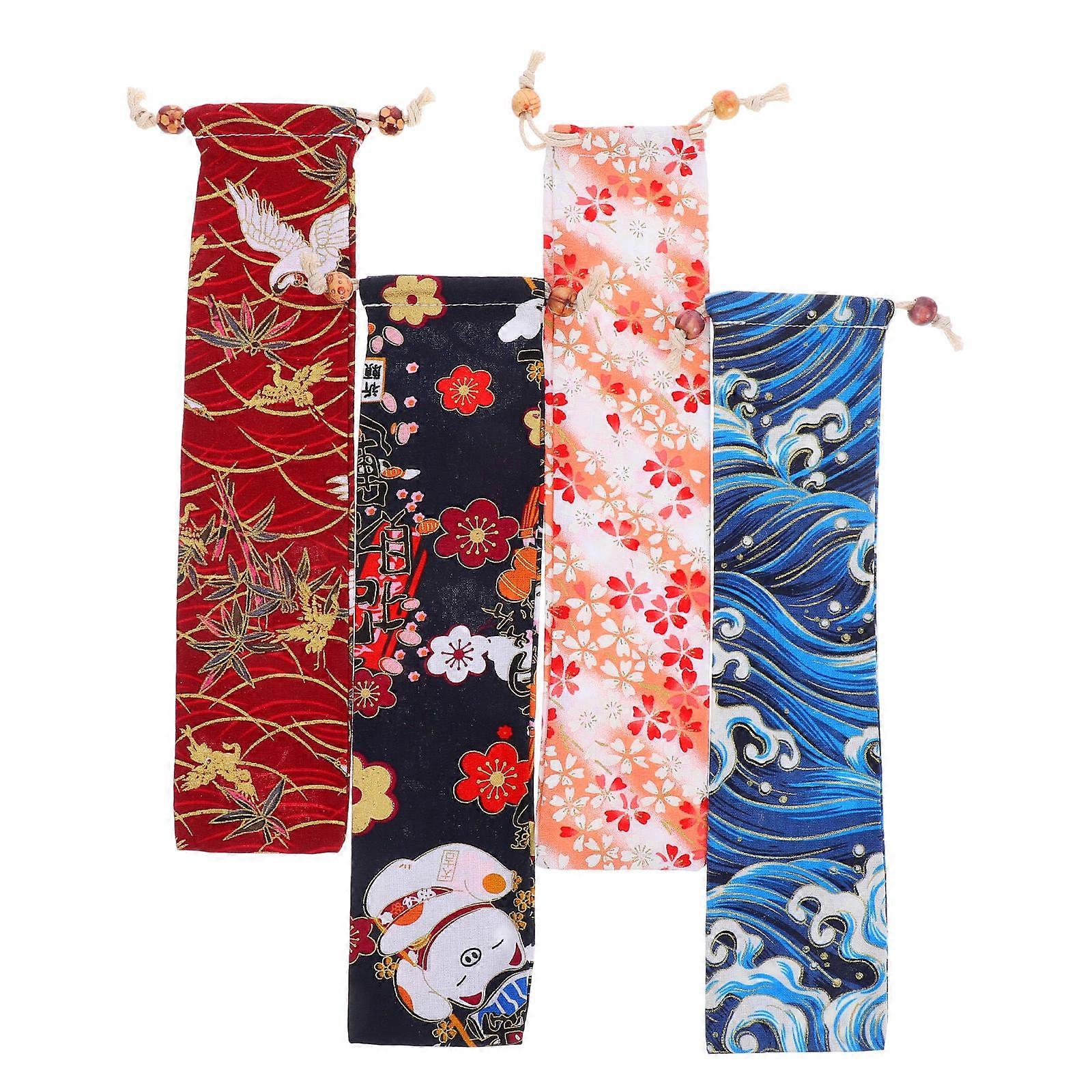 Japanese Handheld Fan Cover for Folding Fan Storage 4Pcs Assorted Color Pouch