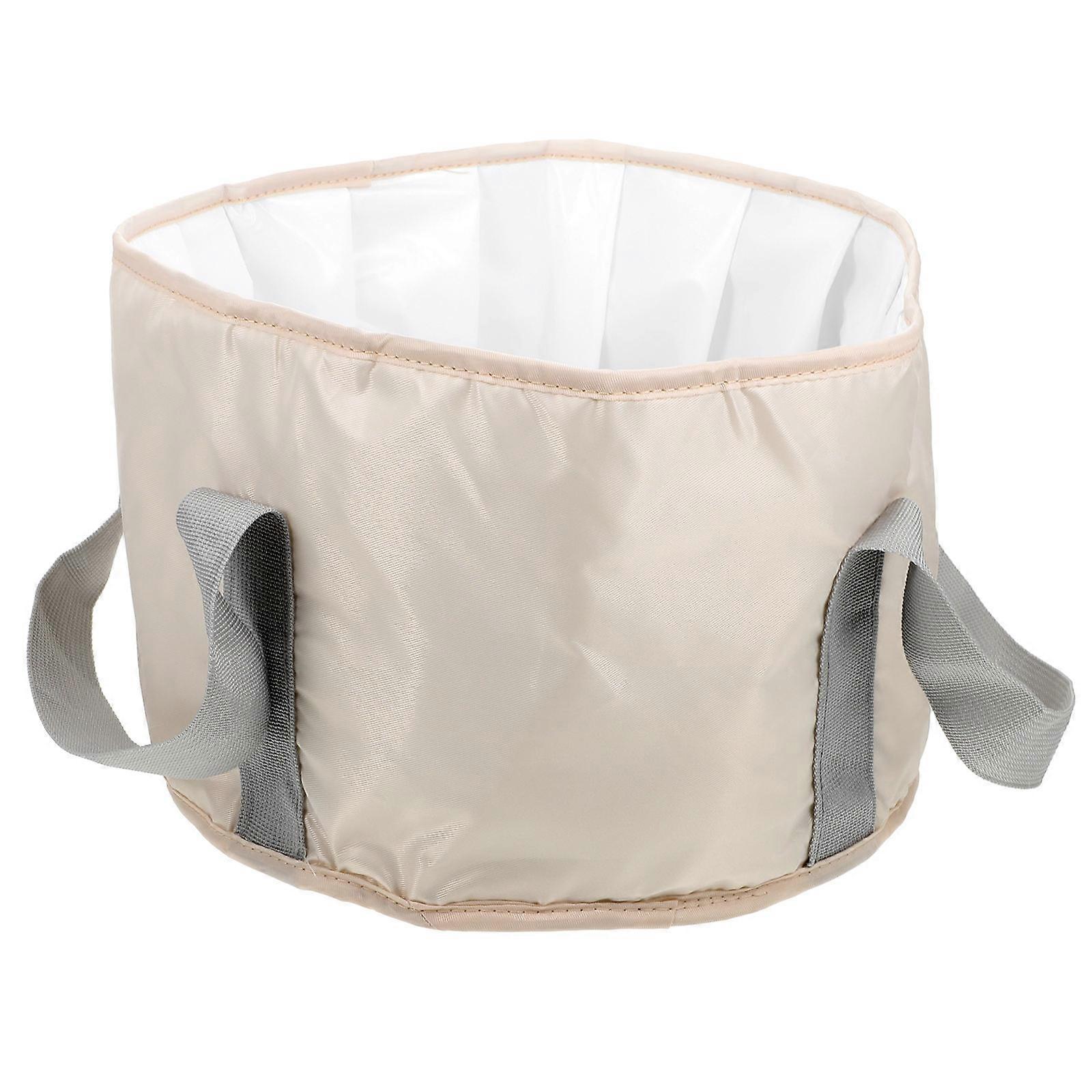 Portable Foot Bath Basin for Home Use Beige Polyester Collapsible Bucket with Reinforced Sewing 1pc