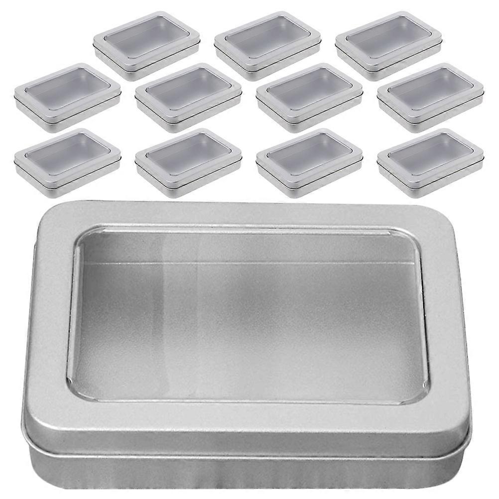 12pcs Decorative Metal Storage Containers with Clear Window Lids – Compact Organizer for Jewelry, Crafts & Small Items – Durable & Space Saving Design