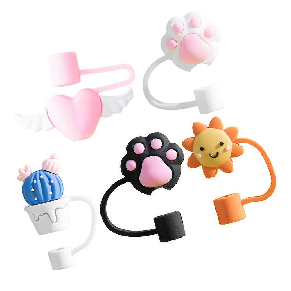 White Cat Claw Small Straw Covers Protective Function For All Ages Drinking 5Pcs