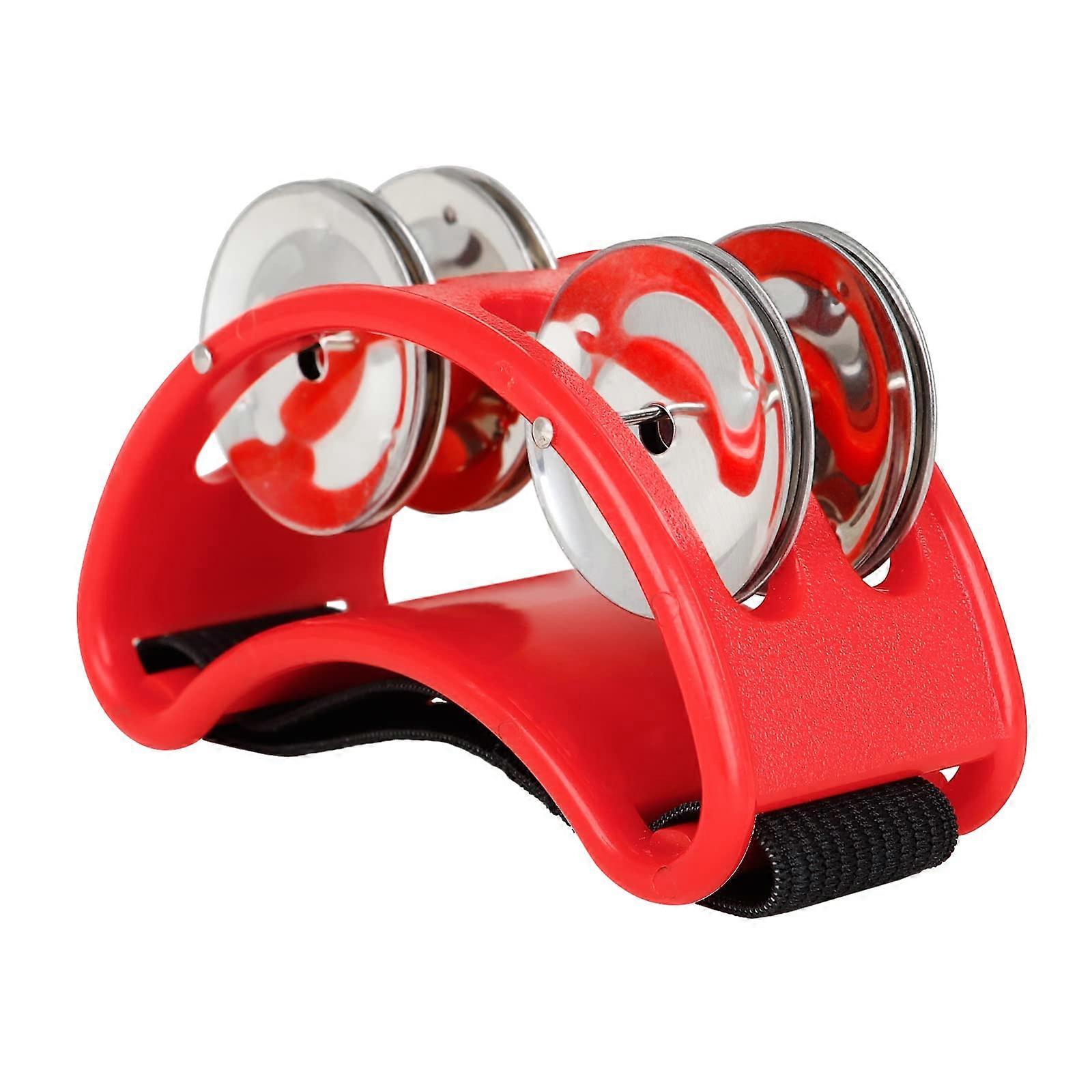 Foot Tambourine with 4 Pairs of Jingles and Strap (Red)