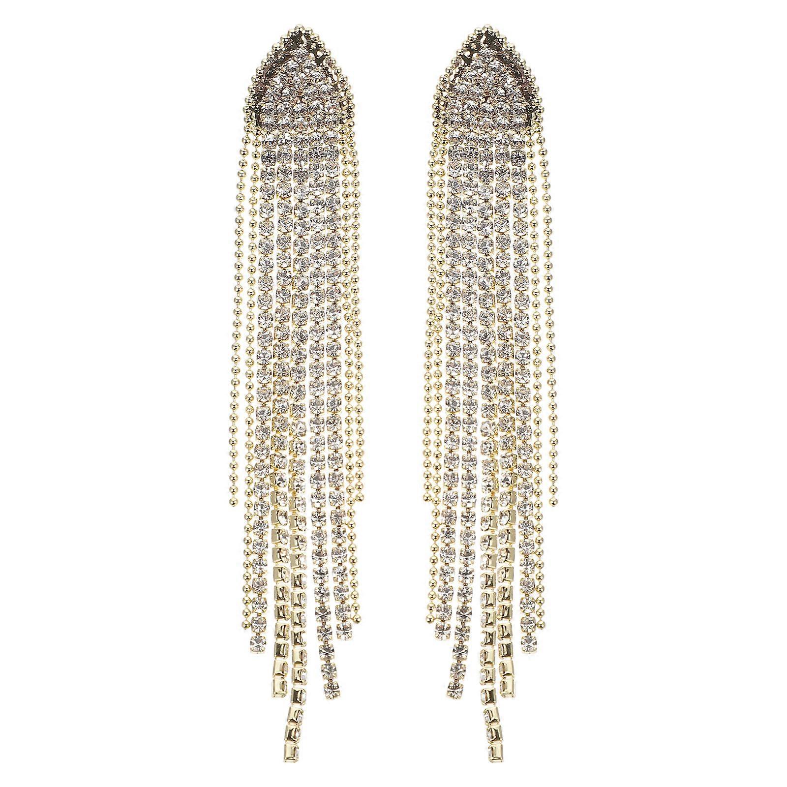Here's a polished product description for your **Long Tassel Rhinestone Dangle Earrings**:

 

**Elegant Long Tassel Rhinestone Dangle Earrings –