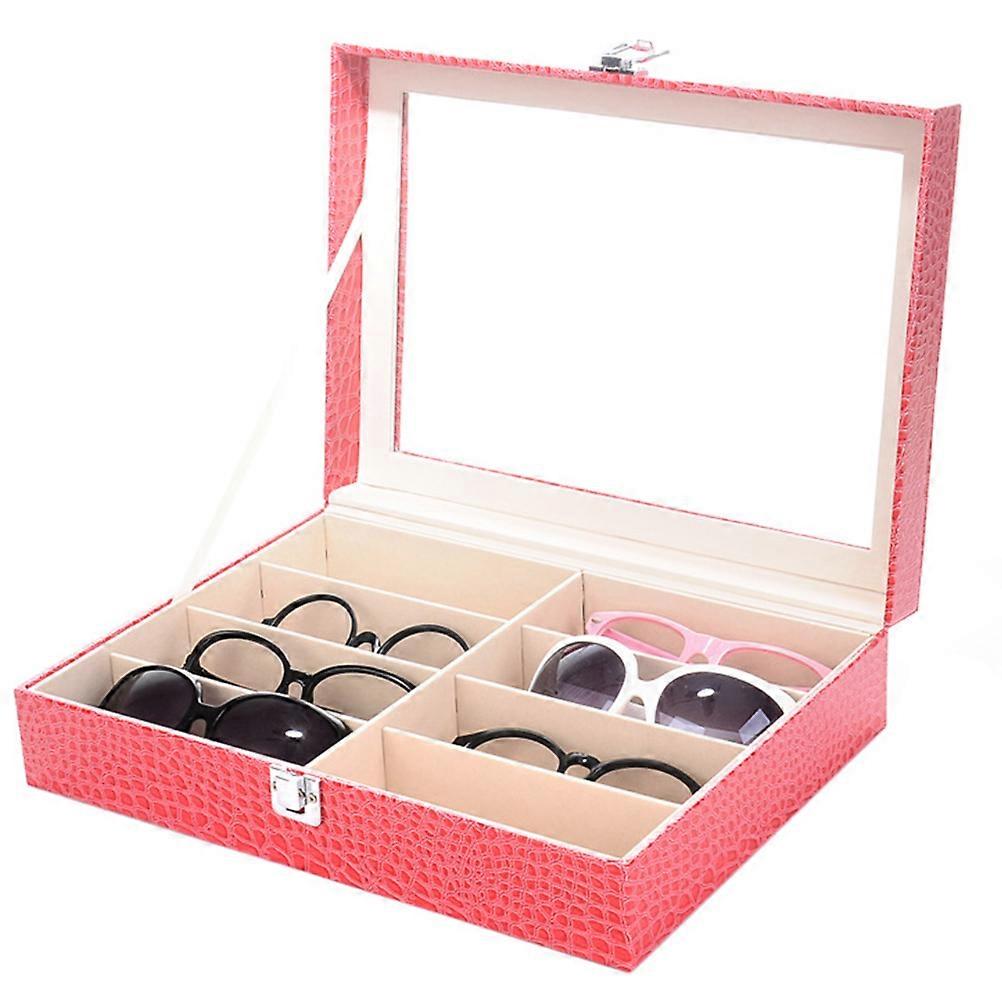 Eyeglass Storage Organizer Protective PU Leather Eyewear Case For Collectors Rosy Rectangular Shape Home Use 33.7*24.8*8.4CM 1Pack