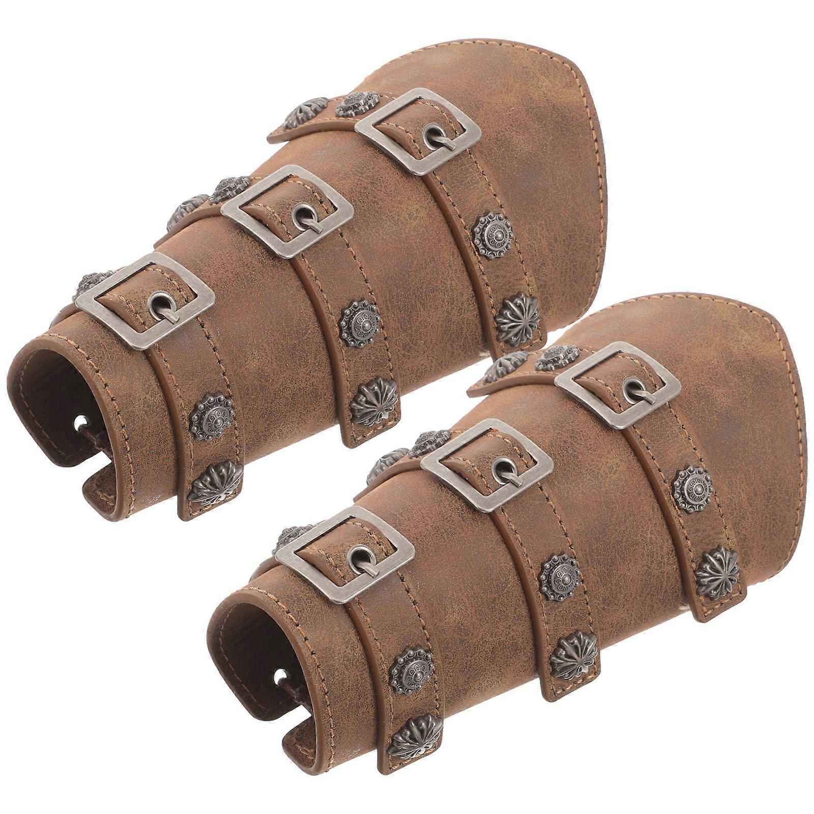 Halloween Arm Guards Cosplay Medieval Wristband For Men 21x19cm Brown Artificial Leather Wax Thread 1 Pair